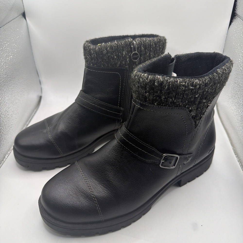 JSport Ankle Boots Womens Black‎ Leather Round Toe Side Zip Buckle Comfort - 7.5